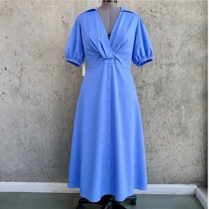 Anthropologie X Hutch Blue Twist Front Puff Sleeve Cottagecore Midi Dress 22W